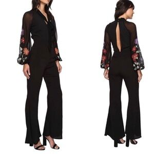 Free People Black Floral Embroidered Jumpsuit - Size 0